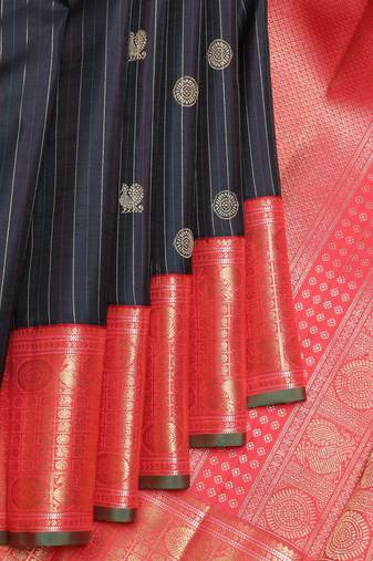 Black and pinkish red pure zari silk saree