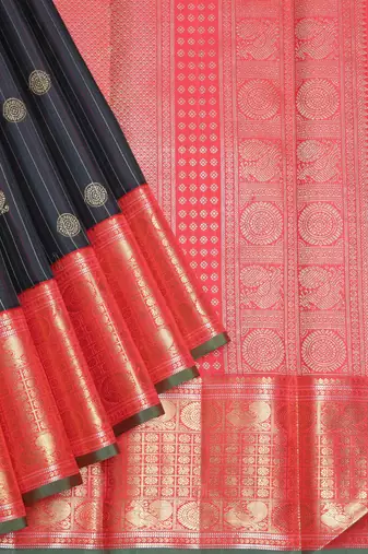 Black and pinkish red pure zari silk saree