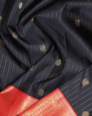 Black and pinkish red pure zari silk saree 3