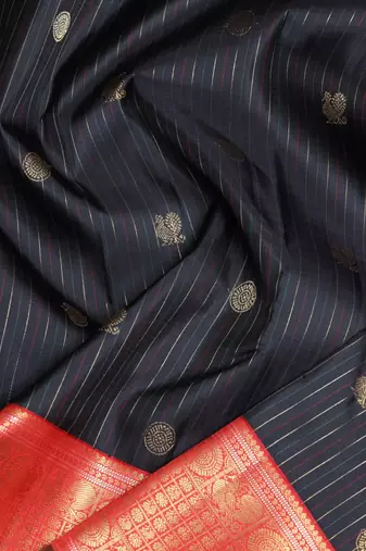 Black and pinkish red pure zari silk saree