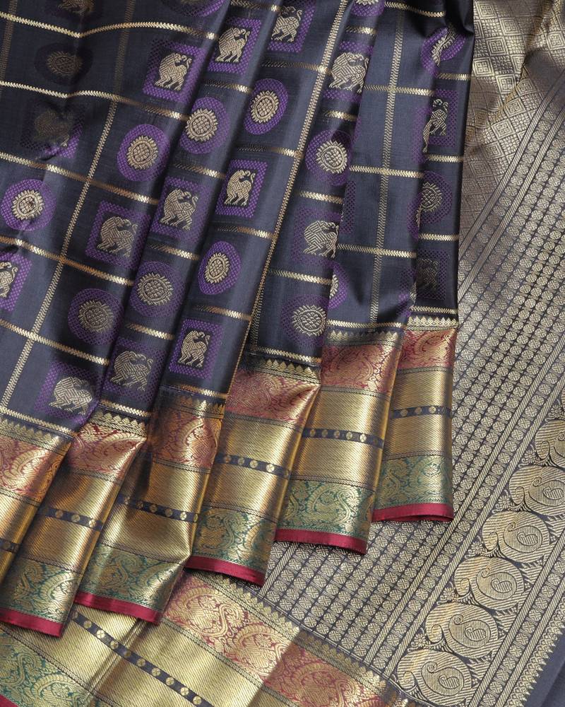 Black kanjivaram pure zari silk saree