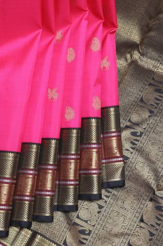 Pink and black pure zari silk saree