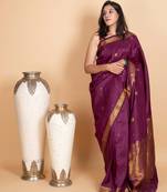 Eggplant purple pure kanjivaram silk saree