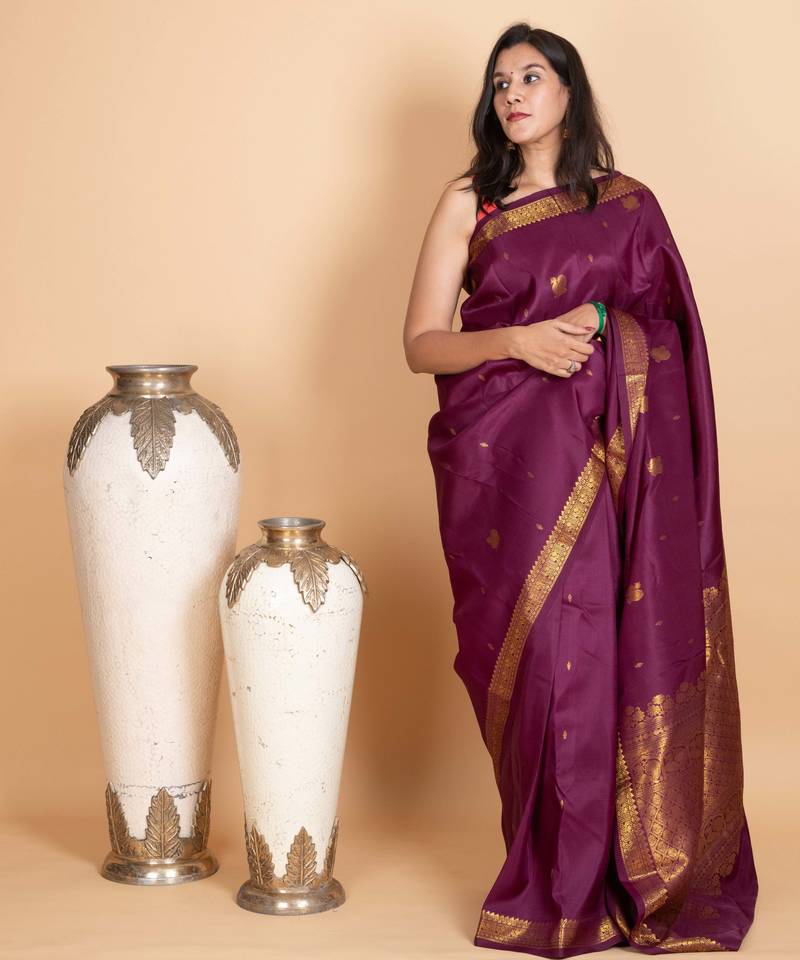 Eggplant purple pure kanjivaram silk saree
