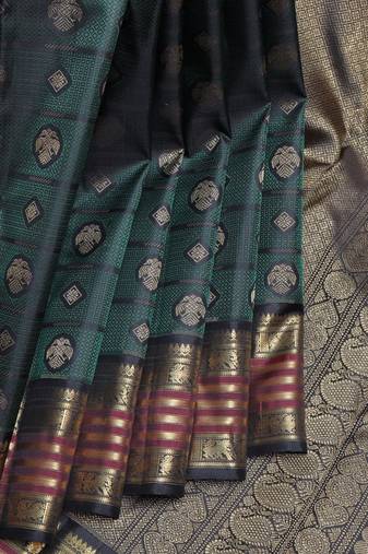 Green and black  kanjivaram pure zari silk saree