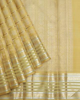Yellow cream  kanjivaram pure zari silk saree 2