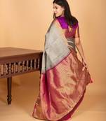 Zinc grey and wildberry big border pure kanchi silk saree