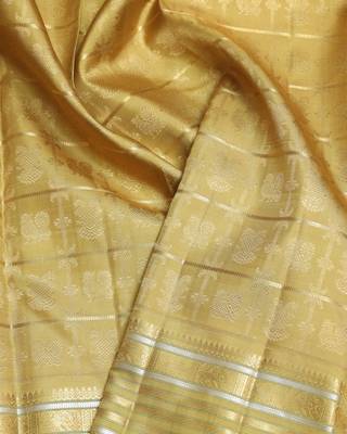 Yellow cream  kanjivaram pure zari silk saree 3