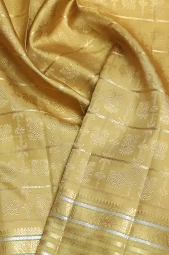 Yellow cream kanjivaram zari silk saree with blouse