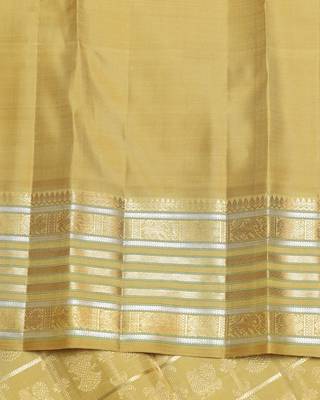 Yellow cream  kanjivaram pure zari silk saree 4