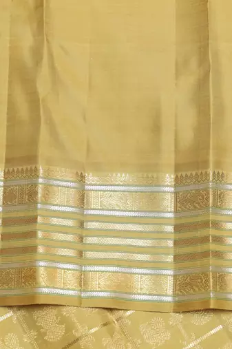 Yellow cream kanjivaram zari silk saree with blouse