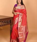 Dual tone pinkish red vaira oosi pure kanjivaram silk saree