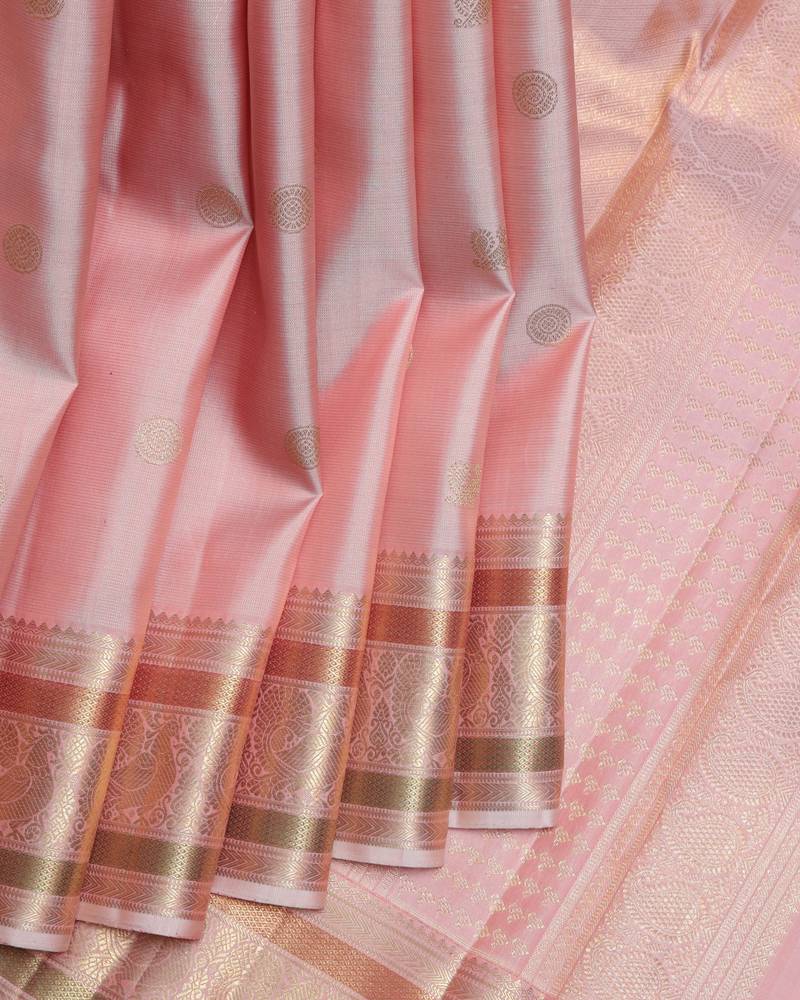 Salmon pink  kanjivaram pure zari silk saree
