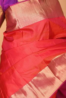 Dual tone pinkish red vaira oosi pure kanjivaram silk saree 2