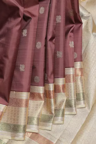 Chocolate and beige pure zari silk saree