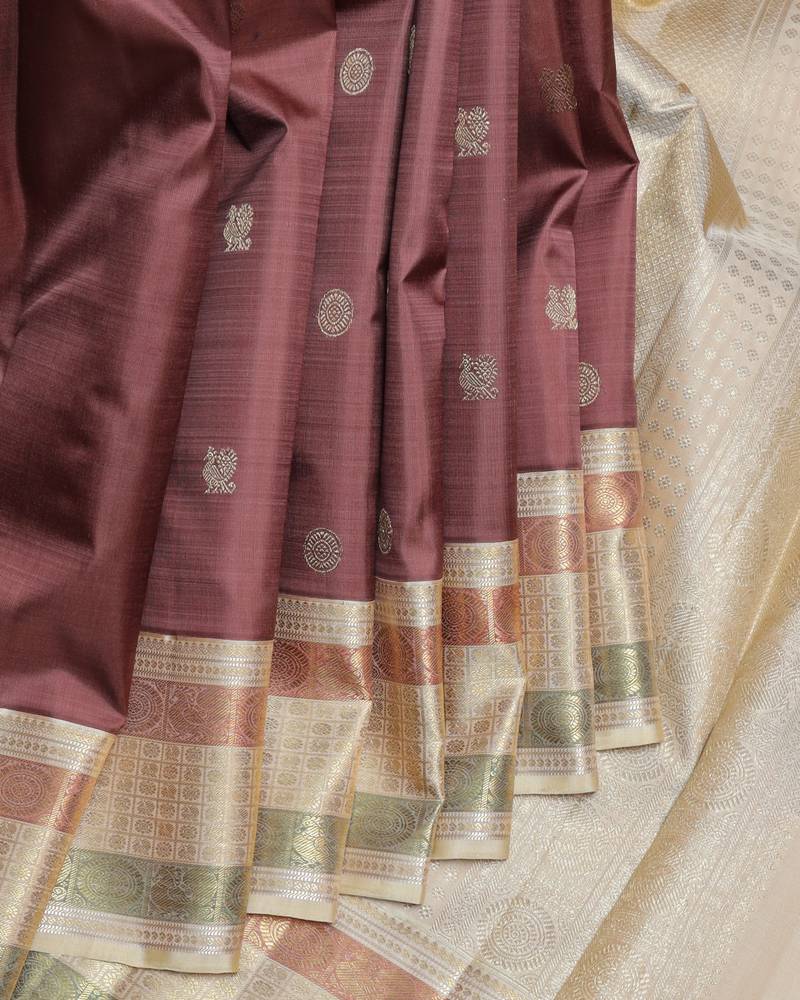 Chocolate and beige pure zari silk saree