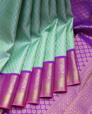 Aqua green silk saree 1