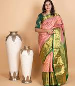 Delicate rose and forest green pure kanjivaram silk saree