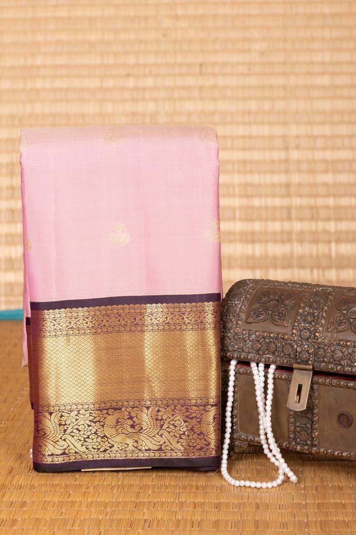 Cherry blossom pink and eggplant purple pure touch silk saree)