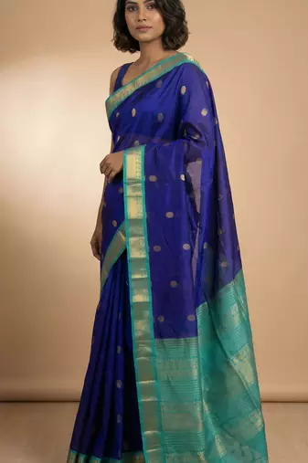 Royal blue and turquoise blue kanchi silk cotton saree