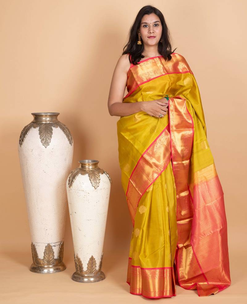 Lime green korvai pure silk saree