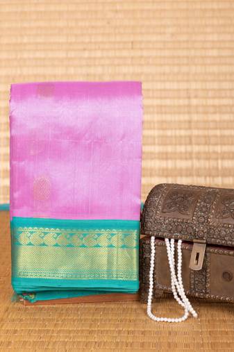 Lavender and turquoise blue  kanchi silk cotton saree
