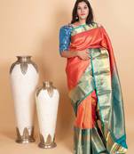 Dazzle pink and aqua blue pure kanjivaram silk saree