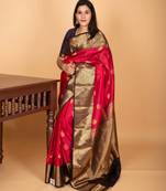 Chilli red and midnight blue korvai pure kanjivaram silk saree