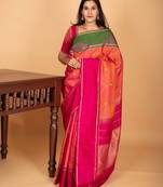 Dual tone pinkish orange ganga jamuna pure kanchi silk saree
