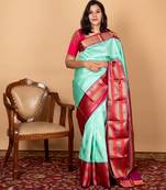 Pink and green pure silk saree