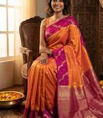 Dual tone orange and purple designer pure touch silk saree