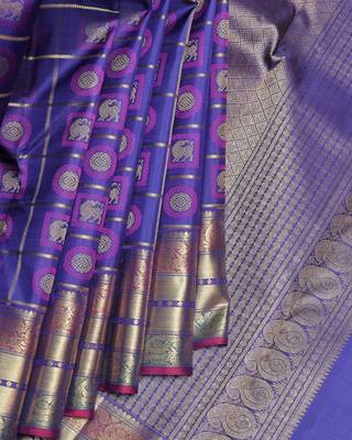 Bright blue pure zari silk saree 1
