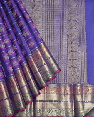 Bright blue pure zari silk saree 2