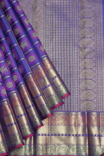 Bright blue pure zari silk saree