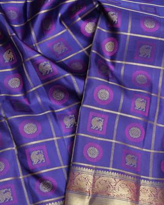 Bright blue pure zari silk saree 3