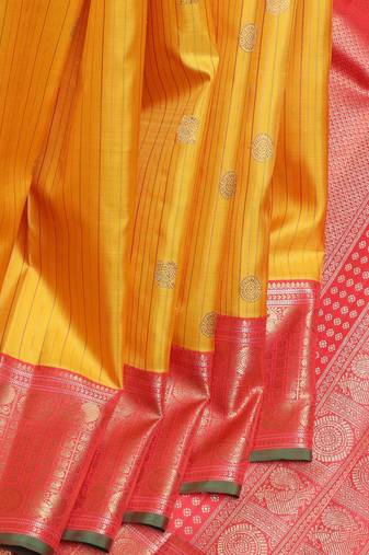 Canary yellow and pinkish red  kanjivaram pure zari silk saree