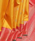 Canary yellow and pinkish red  kanjivaram pure zari silk saree