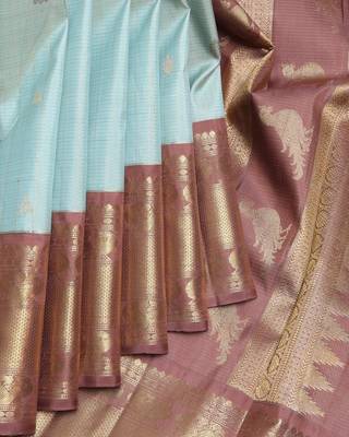 Ice blue and chocolate pure zari silk saree 1