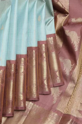 Ice blue and chocolate pure zari silk saree