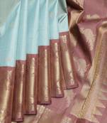 Ice blue and chocolate pure zari silk saree