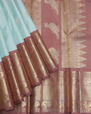 Ice blue and chocolate pure zari silk saree 2