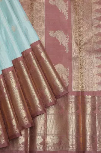 Ice blue and chocolate pure zari silk saree