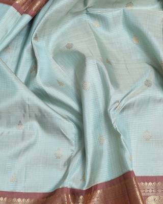 Ice blue and chocolate pure zari silk saree 3
