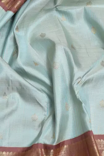 Ice blue and chocolate pure zari silk saree