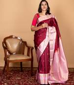 Maroon and pink silk saree