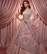 Pink Floral Embroidered Net Lehenga