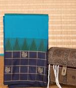 Azure blue and navy blue traditional semi silk saree