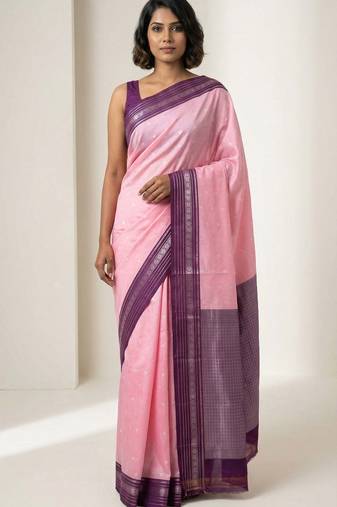 Baby pink and purple semi silk saree