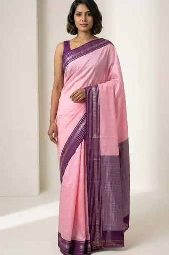 Baby pink and purple semi silk saree