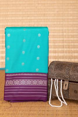 Rama blue and purple korvai semi silk saree 2